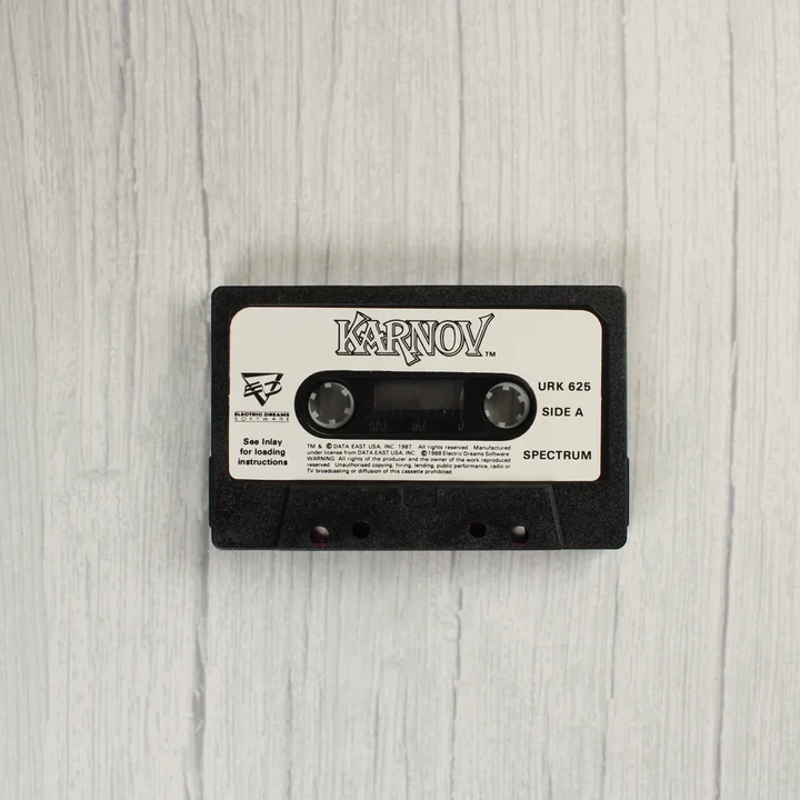Karnov ZX Spectrum kazetta Karnov ZX Spectrum fekete kazetta fehér címkével