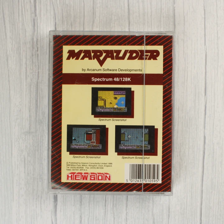 Marauder videójáték ZX Spectrum kazetta hátlapja