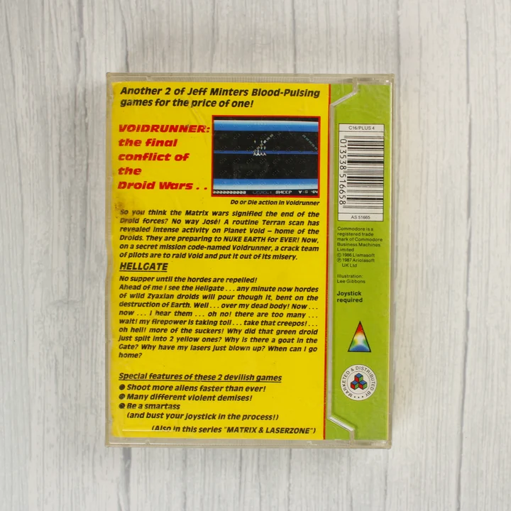 Voidrunner + Hellgate Commodore 16 videójáték kazetta hátlapja