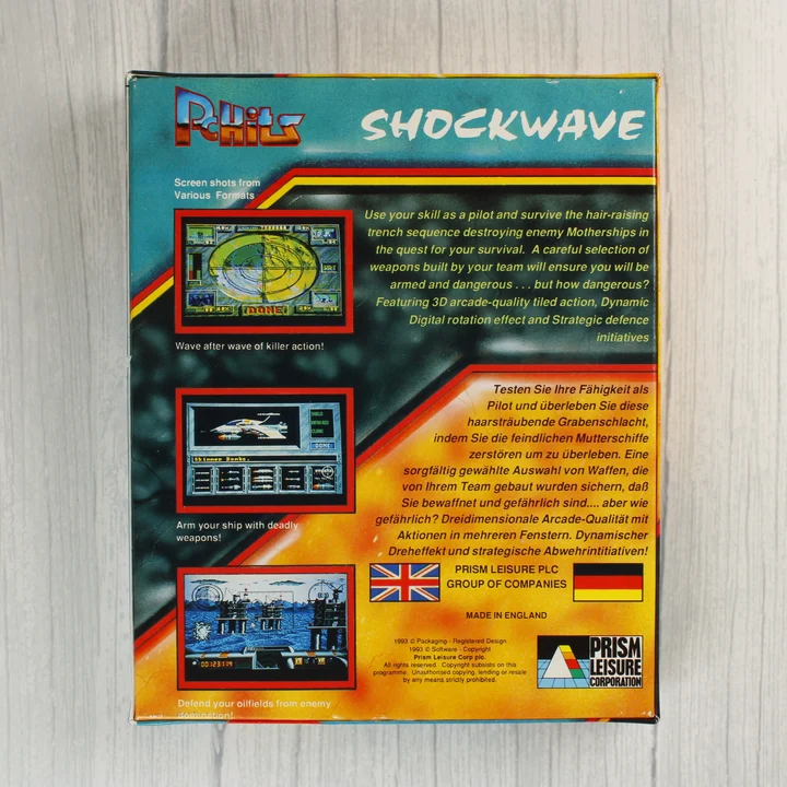 Shockwave Amiga doboz hátoldal Shockwave Amiga videójáték dobozának hátoldala