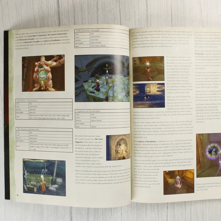 A World of Warcraft stratégiai útmutató nyitott belső oldalai