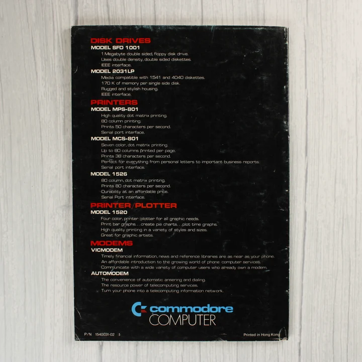 Commodore 1541 Disk Drive felhasználói kézikönyv hátlapja