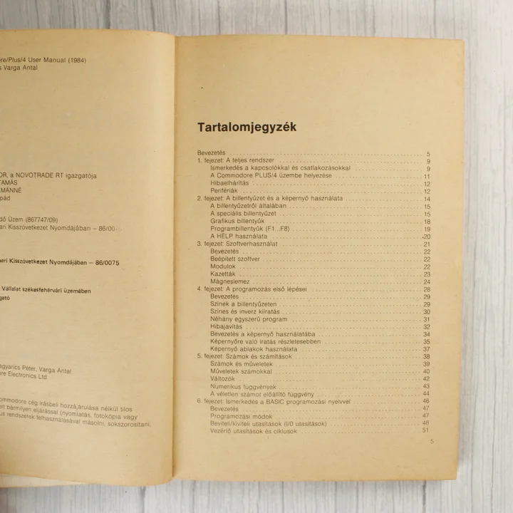 Commodore Plus/4 kézikönyv tartalomjegyzéke