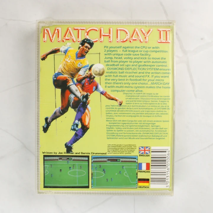 Match Day II C64 hátlap Match Day II Commodore 64 videójáték tokja hátulról