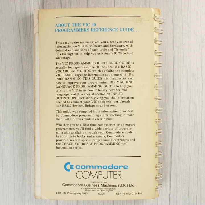 A Commodore VIC-20 Programmer's Reference Guide hátoldala