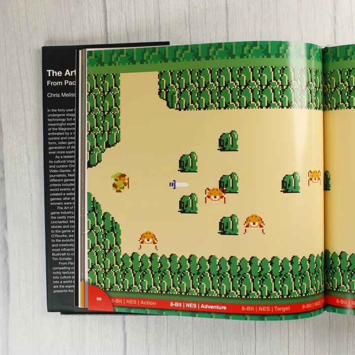 Nyitott könyvoldal a The Legend of Zelda játékmenet képével