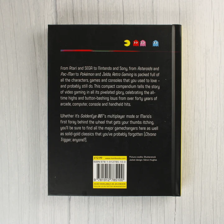 Retro Gaming könyv hátoldala ismertető szöveggel és vonalkóddal