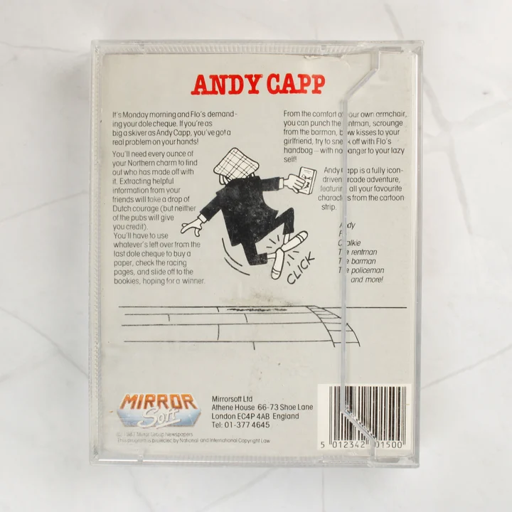 Andy Capp C64 hátlap Andy Capp videójáték tokjának hátoldala vonalkóddal
