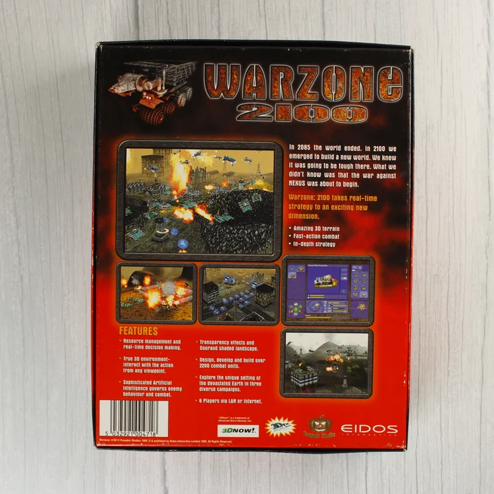 Warzone 2100 PC játék dobozának hátoldala