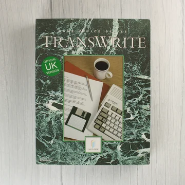 TransWrite Amiga szoftver doboza zöld márványmintával