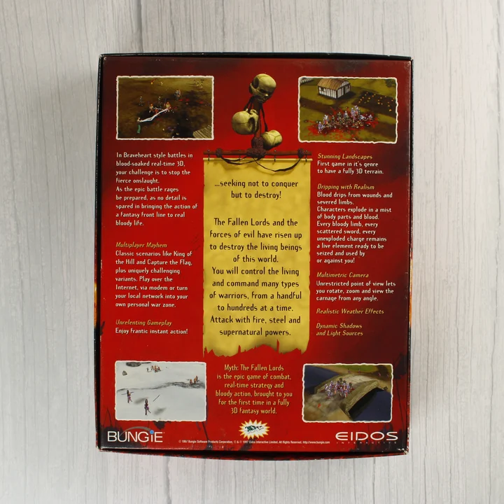 Myth The Fallen Lords PC játék dobozának hátoldala