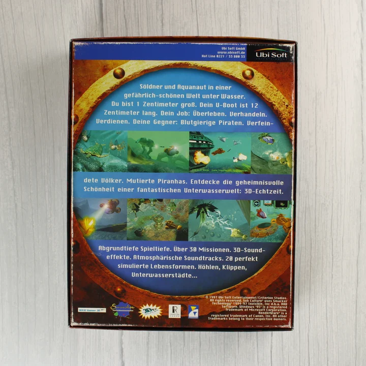 Sub Culture PC játék dobozának hátoldala német felirattal