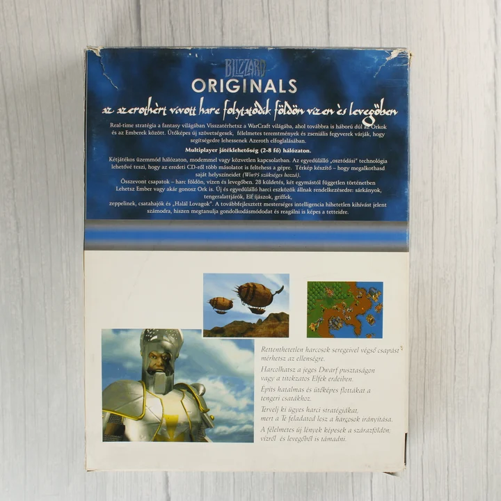 Warcraft II Blizzard Originals doboz hátoldala magyar nyelvű leírással