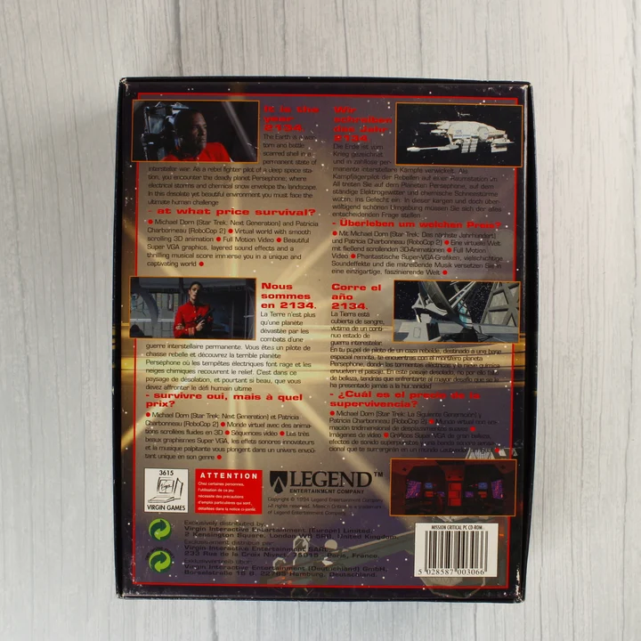 Mission Critical PC játék dobozának hátoldala