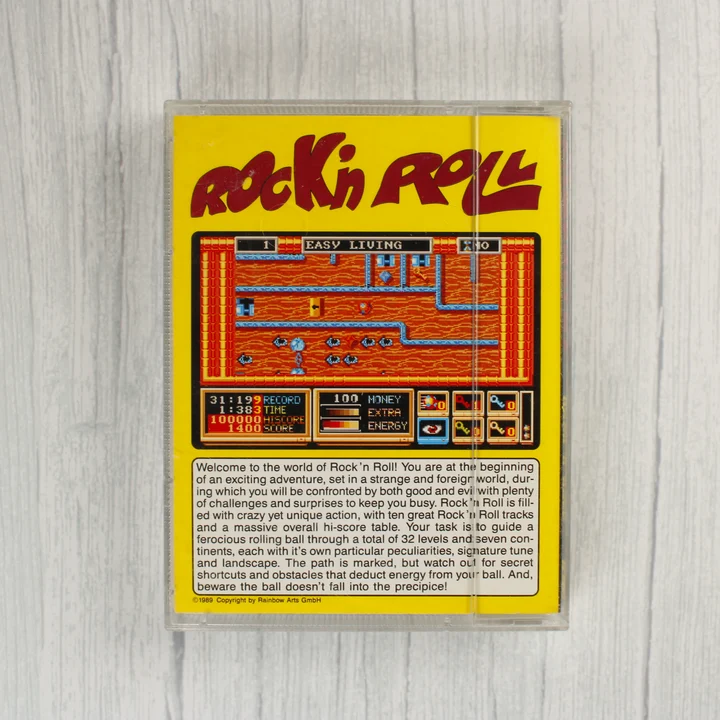 Rock 'n Roll Amiga hátlap Rock 'n Roll videójáték hátoldali borítója leírással
