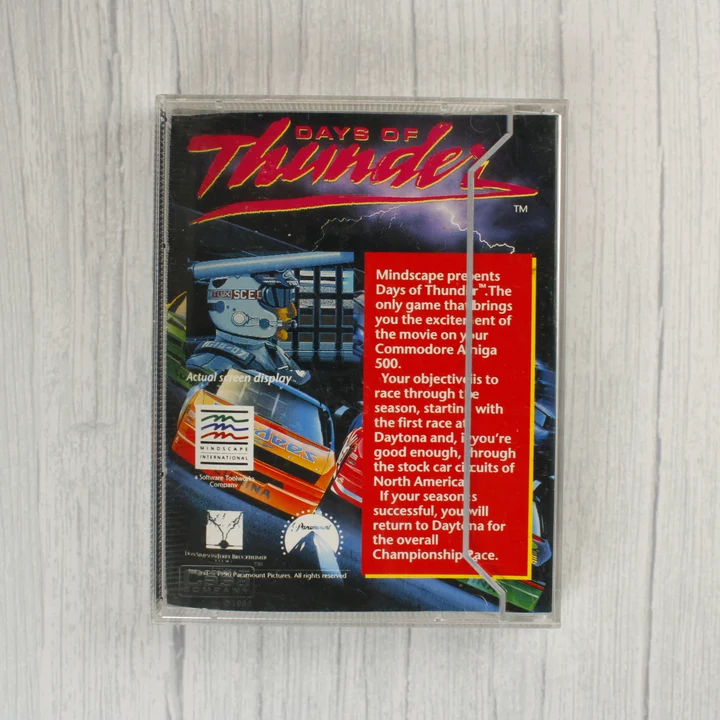 Days of Thunder videójáték tokjának hátoldala