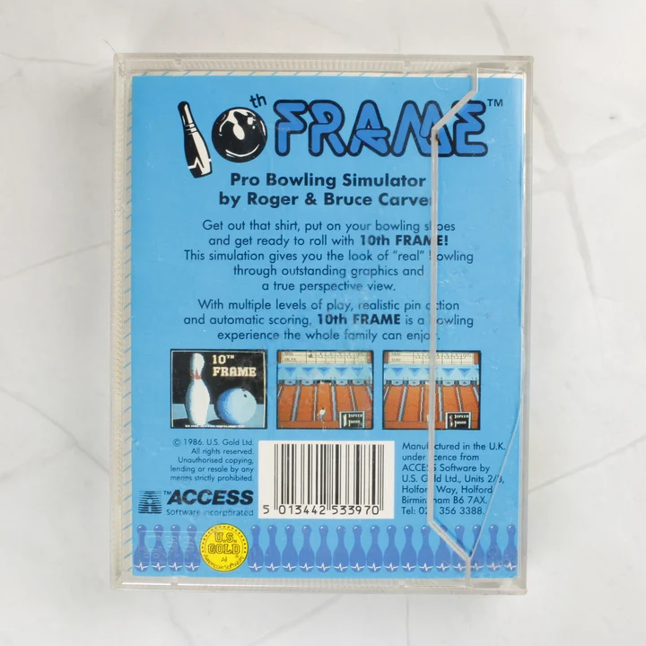 10th Frame Commodore 64 videójáték kazetta tokban hátulnézetből