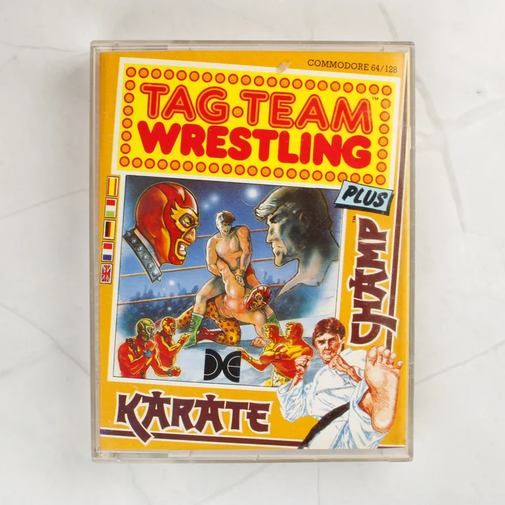 Tag-Team Wrestling és Karate Champ Commodore 64 játék kazetta tokja elölről