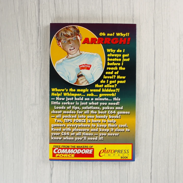 Tips Force tippkönyv hátlap A Commodore Force Presents: Tips Force tippkönyv hátoldala