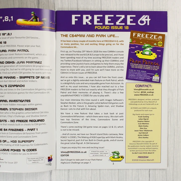 Freeze64 fanzin impresszum Közeli kép a Freeze64 fanzin tartalomjegyzékéről és impresszumáról
