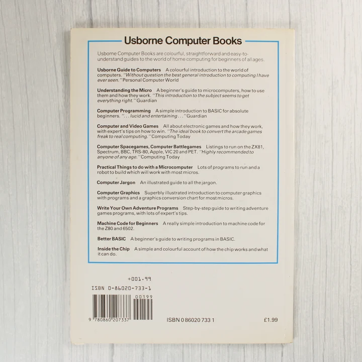 Az Usborne Guide to Better BASIC könyv hátoldala vonalkóddal