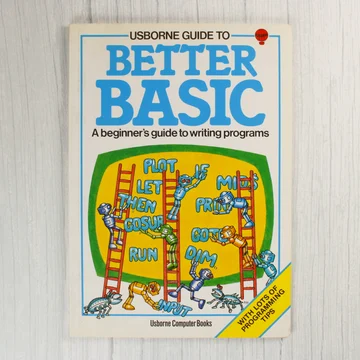 Az Usborne Guide to Better BASIC könyv elülső borítója robotokkal