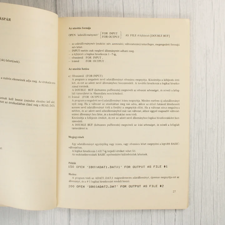 Egy oldal a BASIC programozási kézikönyvből