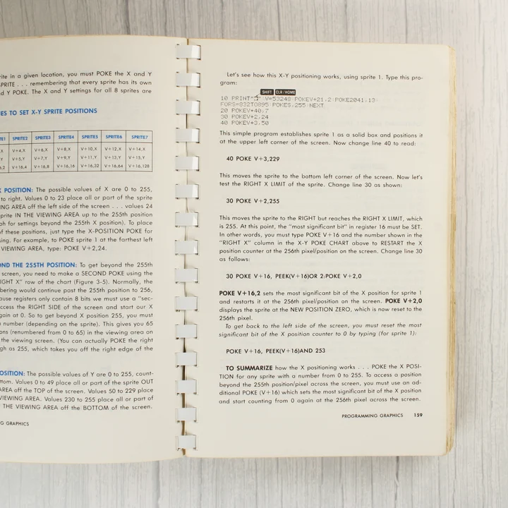 Commodore 64 kézikönyv belső oldal A könyv belső oldala programkóddal