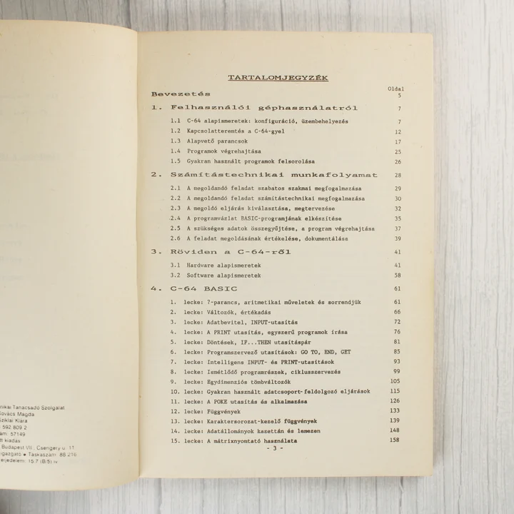 A könyv tartalomjegyzéke