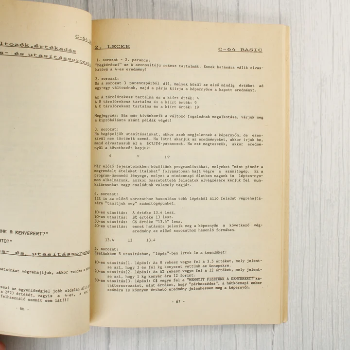 Belső oldal a C-64 BASIC programozásról