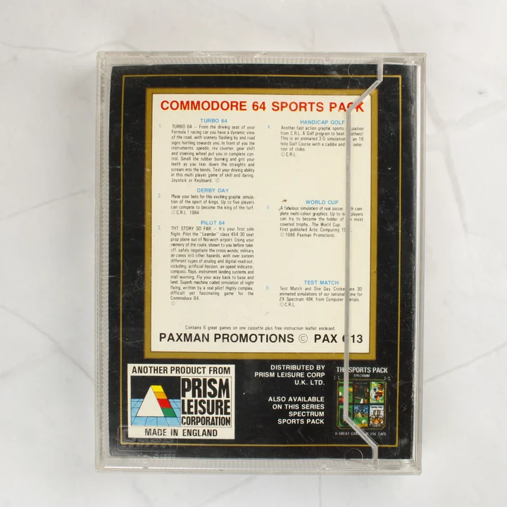 The Sports Pack Commodore 64 játék válogatás hátlapja