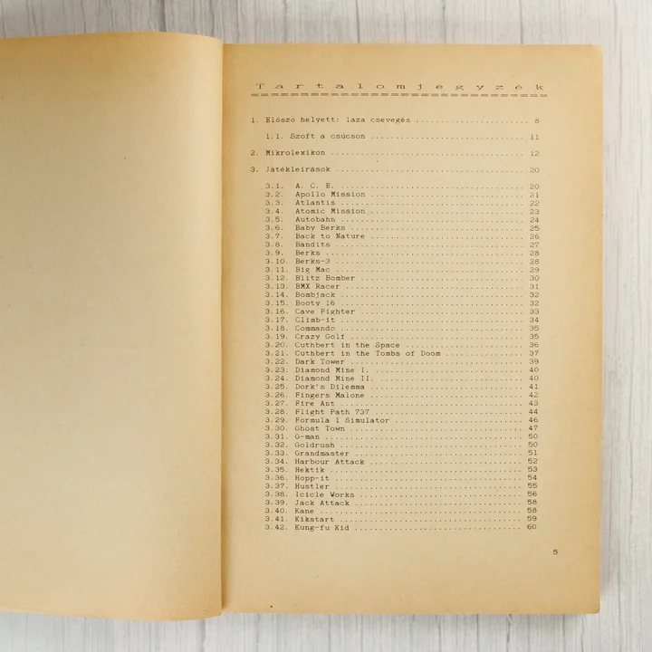 A könyv tartalomjegyzéke