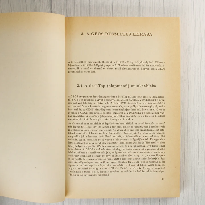 A könyv belső oldala a GEOS részletes leírásával