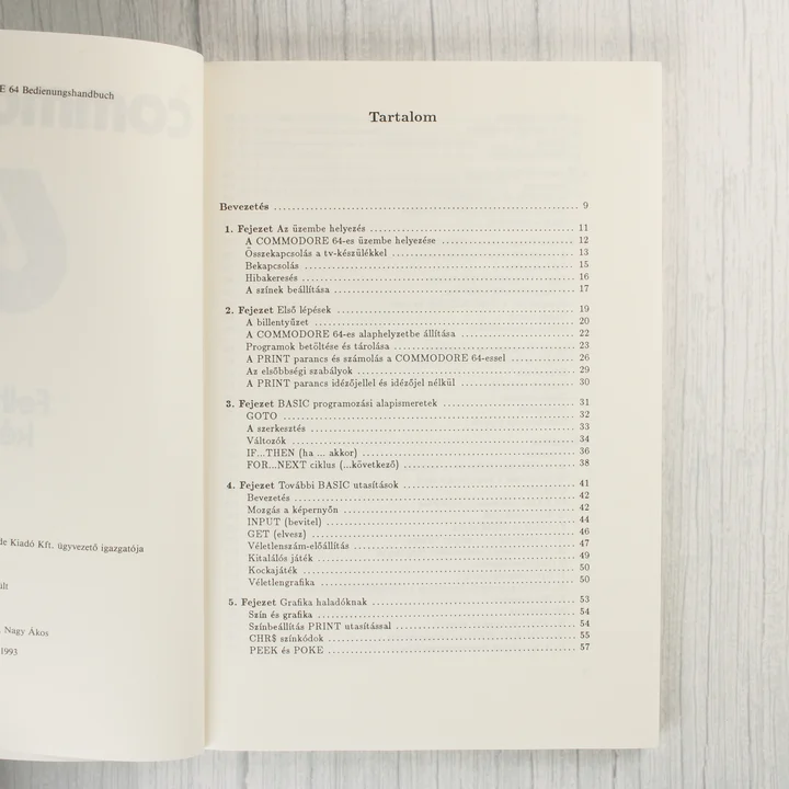 A Commodore 64 kézikönyv tartalomjegyzéke
