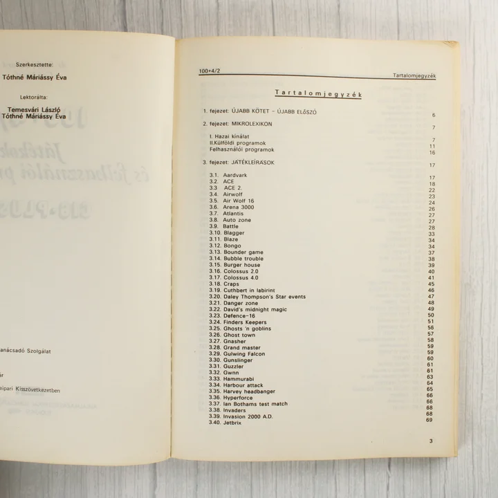 A könyv tartalomjegyzéke