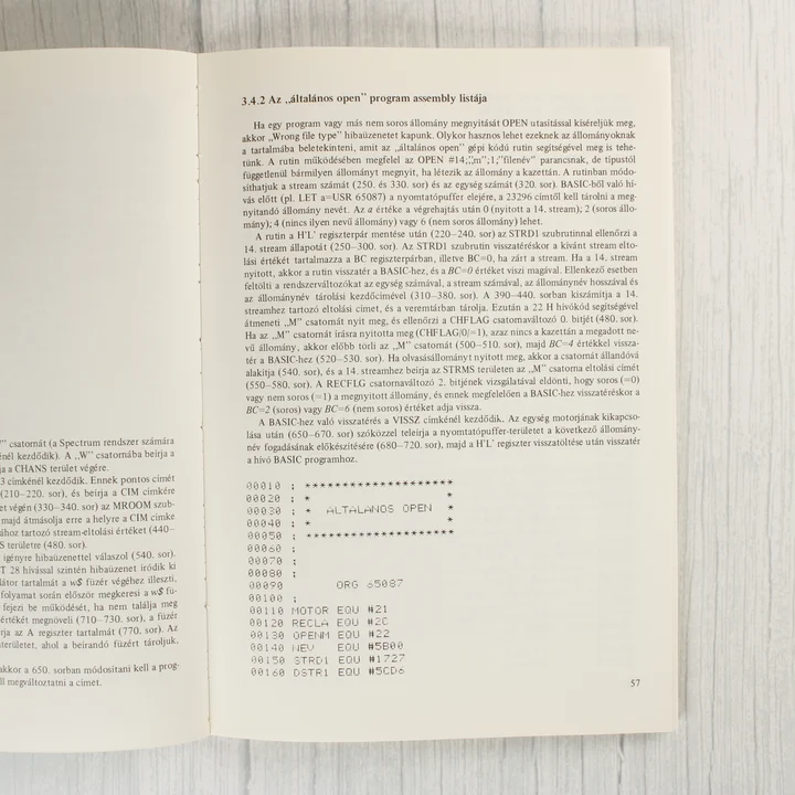 Programlista oldal Egy belső oldal assembly programlistával