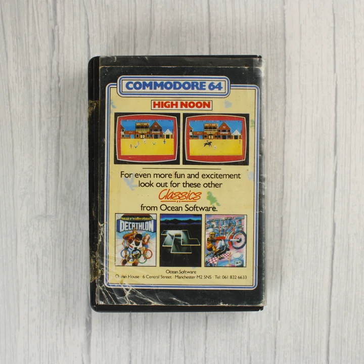 High Noon C64 hátlap High Noon Commodore 64 videójáték tokjának hátoldala