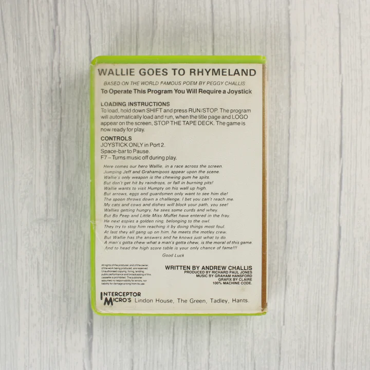 Wallie goes to Rhymeland Commodore 64 játék hátoldali leírása