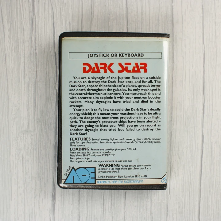 Dark Star Commodore 64 videójáték hátoldali leírása