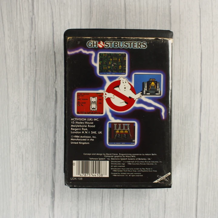 Ghostbusters C64 tok hátlap Ghostbusters Commodore 64 videójáték tokjának hátoldala