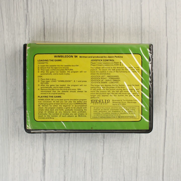 Wimbledon '64 Commodore 64 játék tokja hátulról