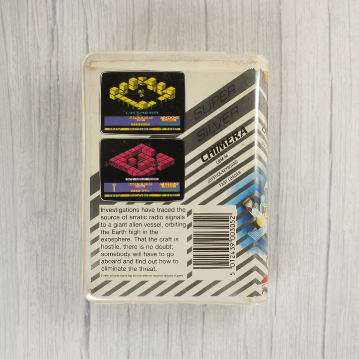 Chimera Commodore 64 videójáték tokjának hátlapja képernyőképekkel