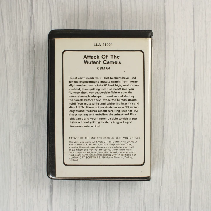 Attack of the Mutant Camels C64 játék tokjának hátoldala