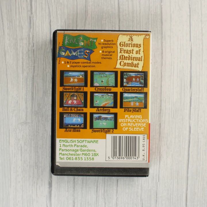 Knight Games C64 hátoldal Knight Games Commodore 64 videójáték tokjának hátoldala