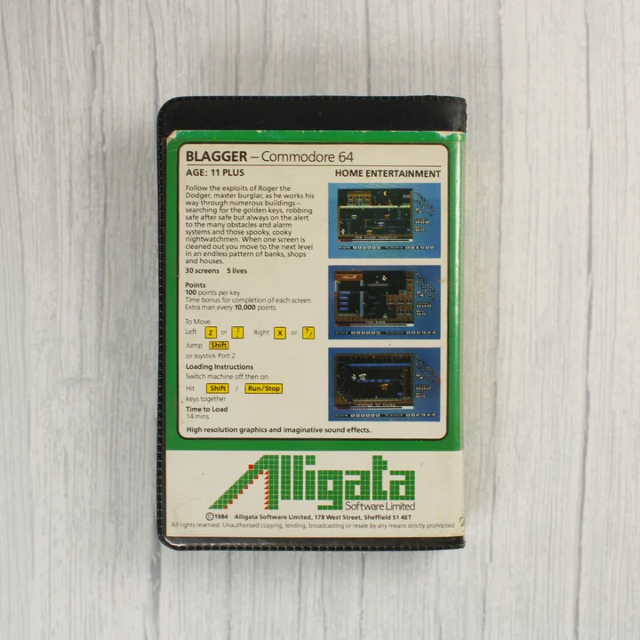 Blagger C64 hátlap Blagger videójáték Commodore 64 tok hátlapja
