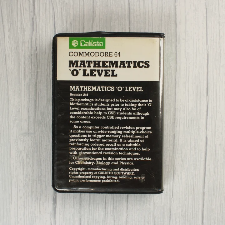 Mathematics 'O' Level Commodore 64 kazetta tokja hátulról
