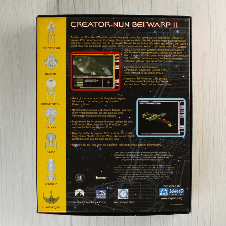 Star Trek Starship Creator Warp II doboz hátoldala német felirattal