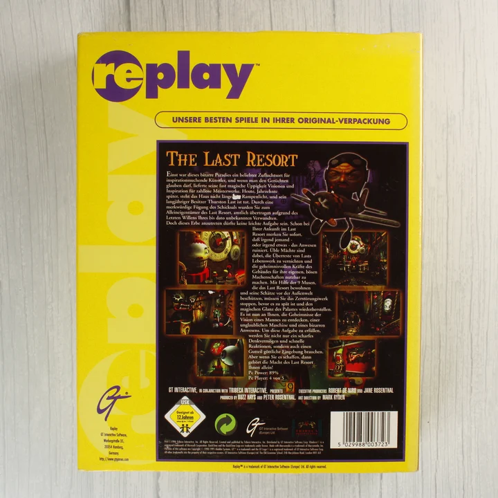 A videójáték dobozának hátoldala német nyelvű leírással