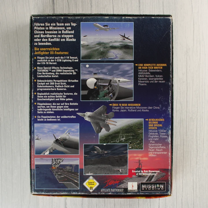Jetfighter III + incl. Mission CD PC játék dobozának hátoldala