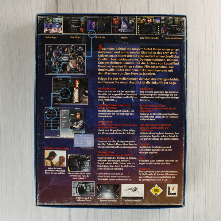 Star Wars Behind the Magic szoftver dobozának hátoldala német feliratokkal